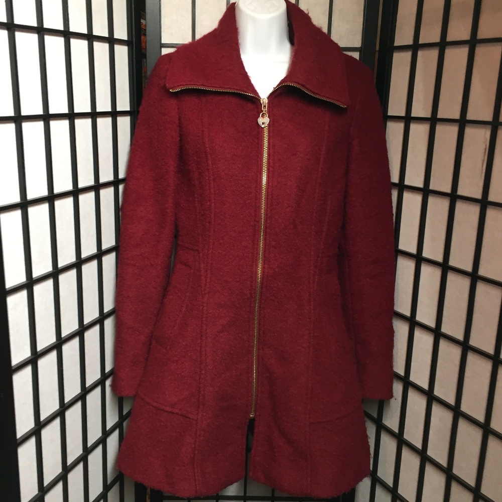 guess burgundy wool coat size small